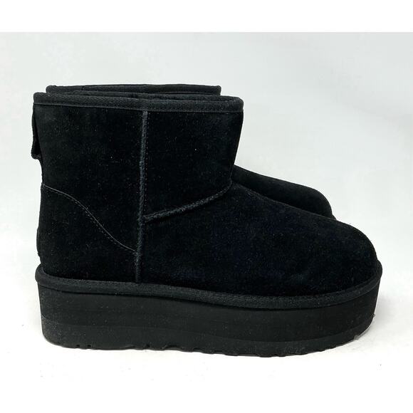 🔴SOLD UGG Classic Mini Platform Black Suede Boots Women Size 10 NEW - Picture 4 of 12